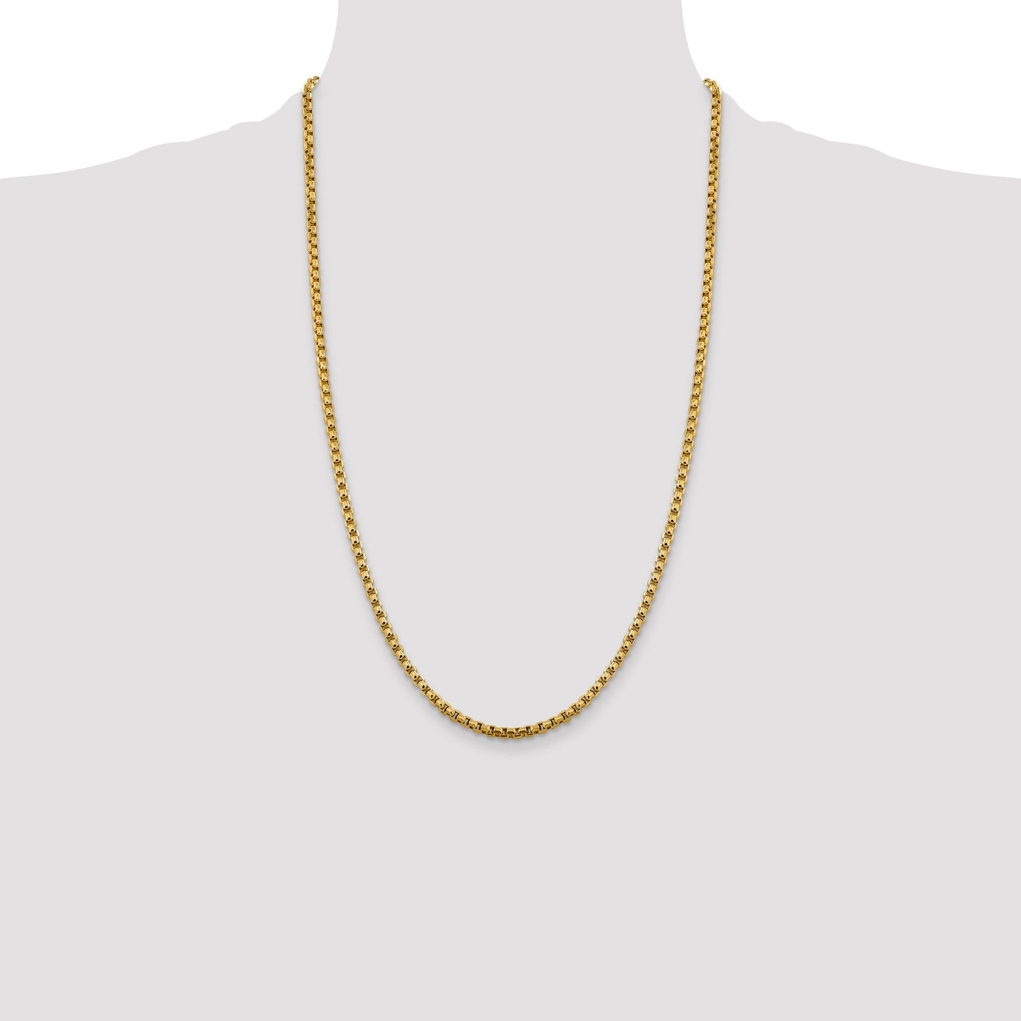 14K 26 inch 3.6mm Semi-Solid Round Box with Lobster Clasp Chain