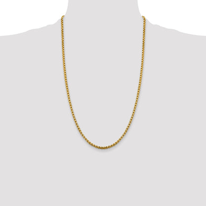 14K 26 inch 3.6mm Semi-Solid Round Box with Lobster Clasp Chain