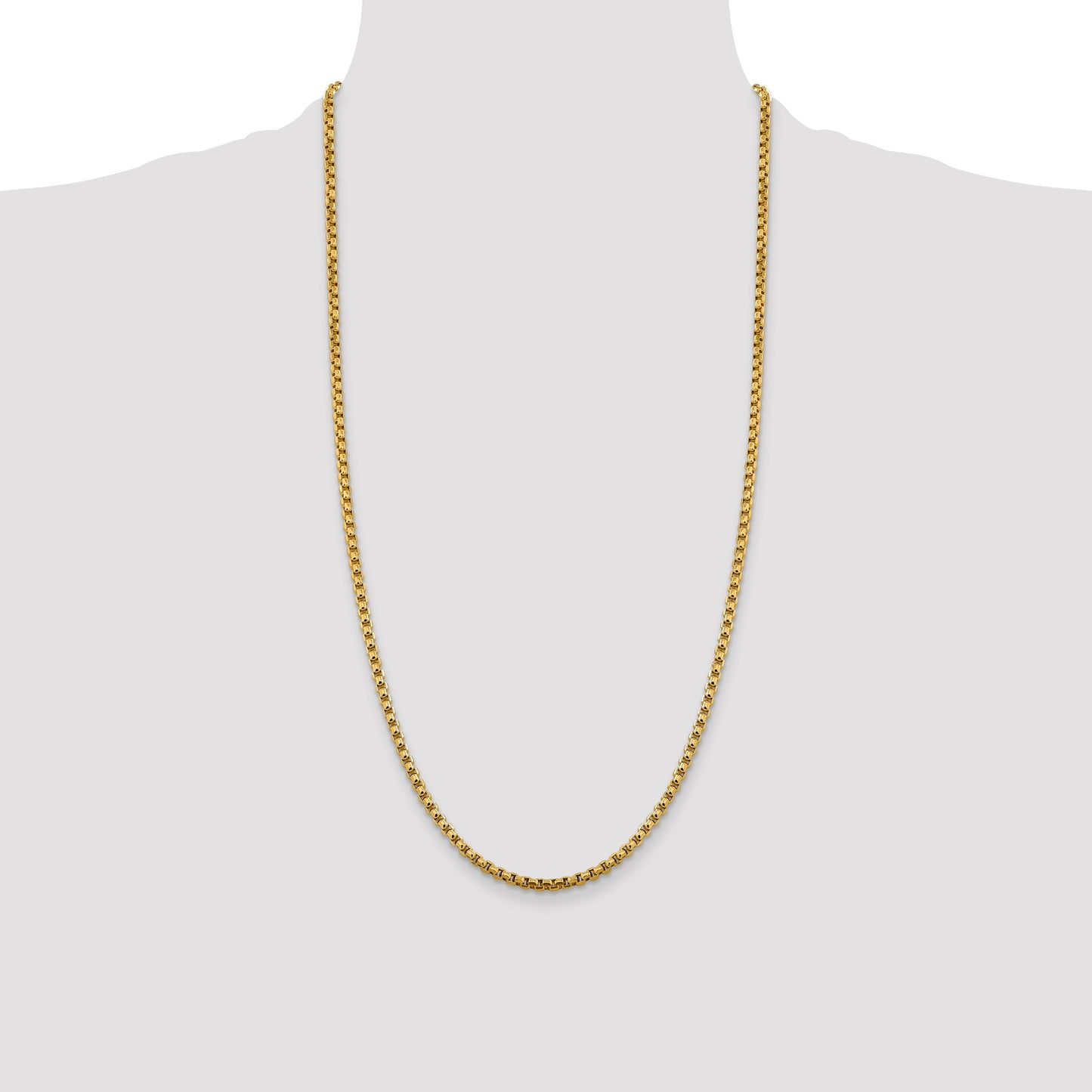 14K 28 inch 3.6mm Semi-Solid Round Box with Lobster Clasp Chain