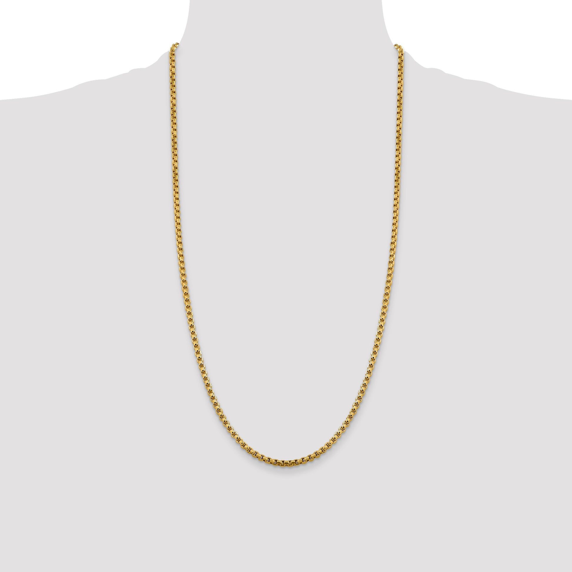 14K 28 inch 3.6mm Semi-Solid Round Box with Lobster Clasp Chain