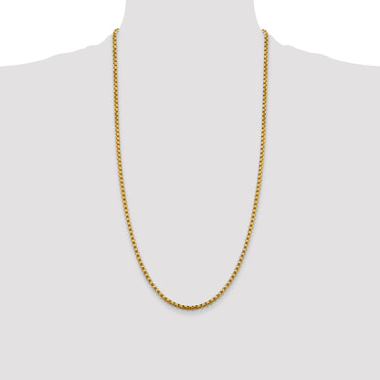 14K 28 inch 3.6mm Semi-Solid Round Box with Lobster Clasp Chain