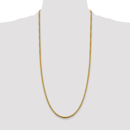14K 30 inch 3.6mm Semi-Solid Round Box with Lobster Clasp Chain