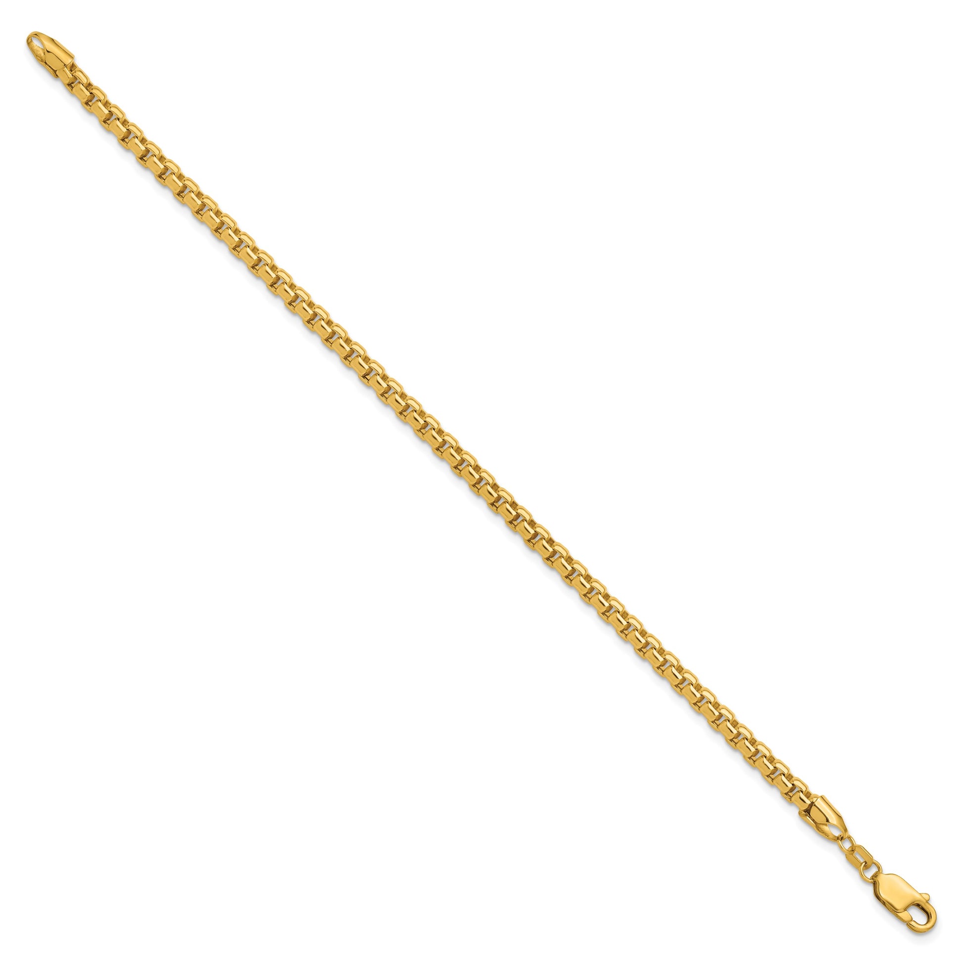 14K 7 inch 3.6mm Semi-Solid Round Box with Lobster Clasp Bracelet