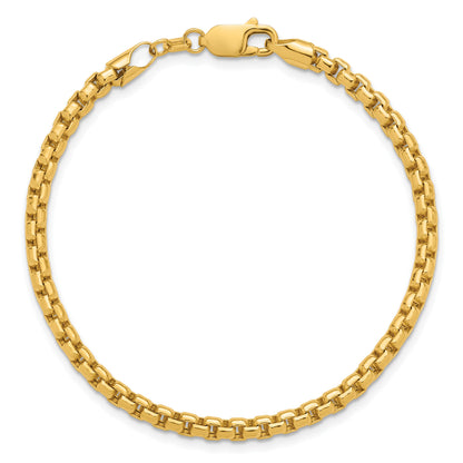 14K 8 inch 3.6mm Semi-Solid Round Box with Lobster Clasp Bracelet