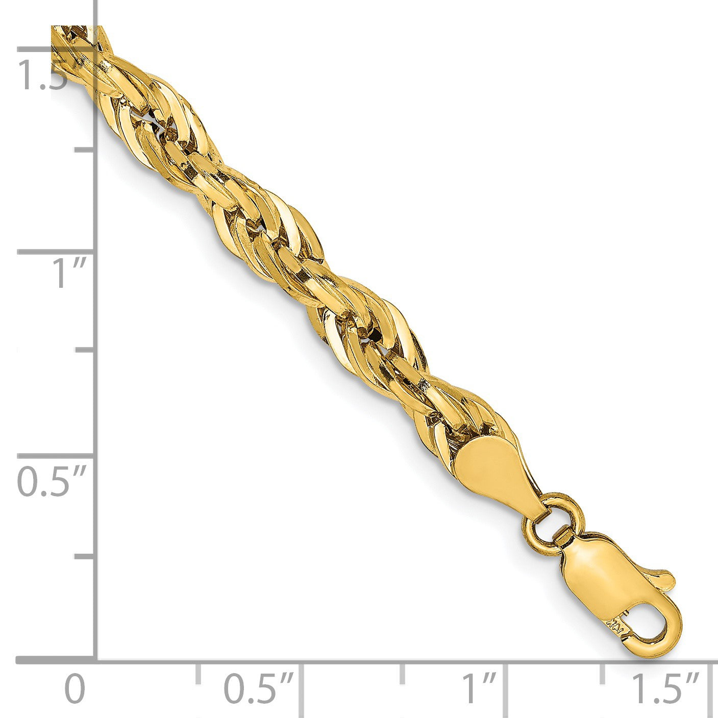 14K 7 inch 4.75mm Semi Solid Rope with Lobster Clasp Chain