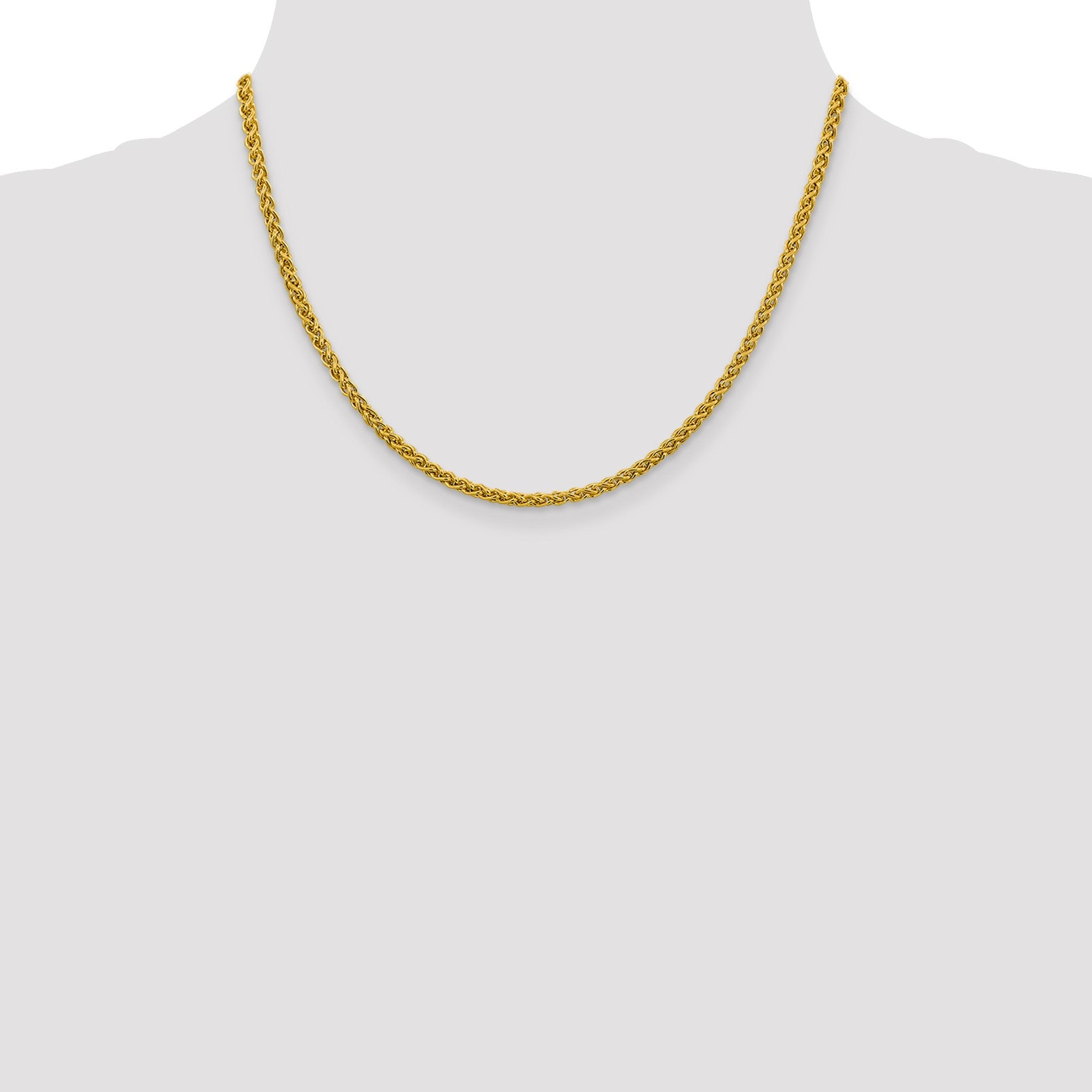 14K 18 inch 3.45mm Semi-Solid Wheat with Lobster Clasp Chain