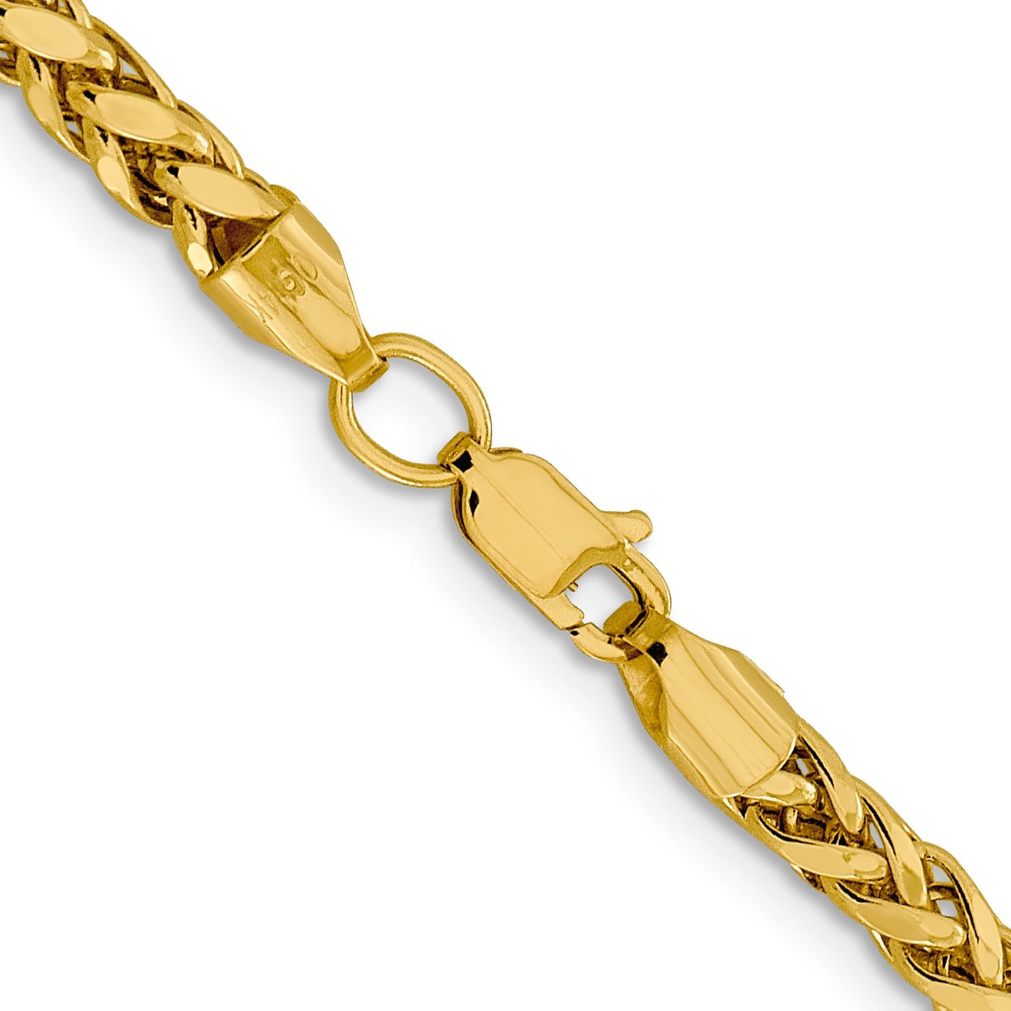14K 18 inch 3.7mm Semi-Solid Diamond-cut Wheat with Lobster Clasp Chain
