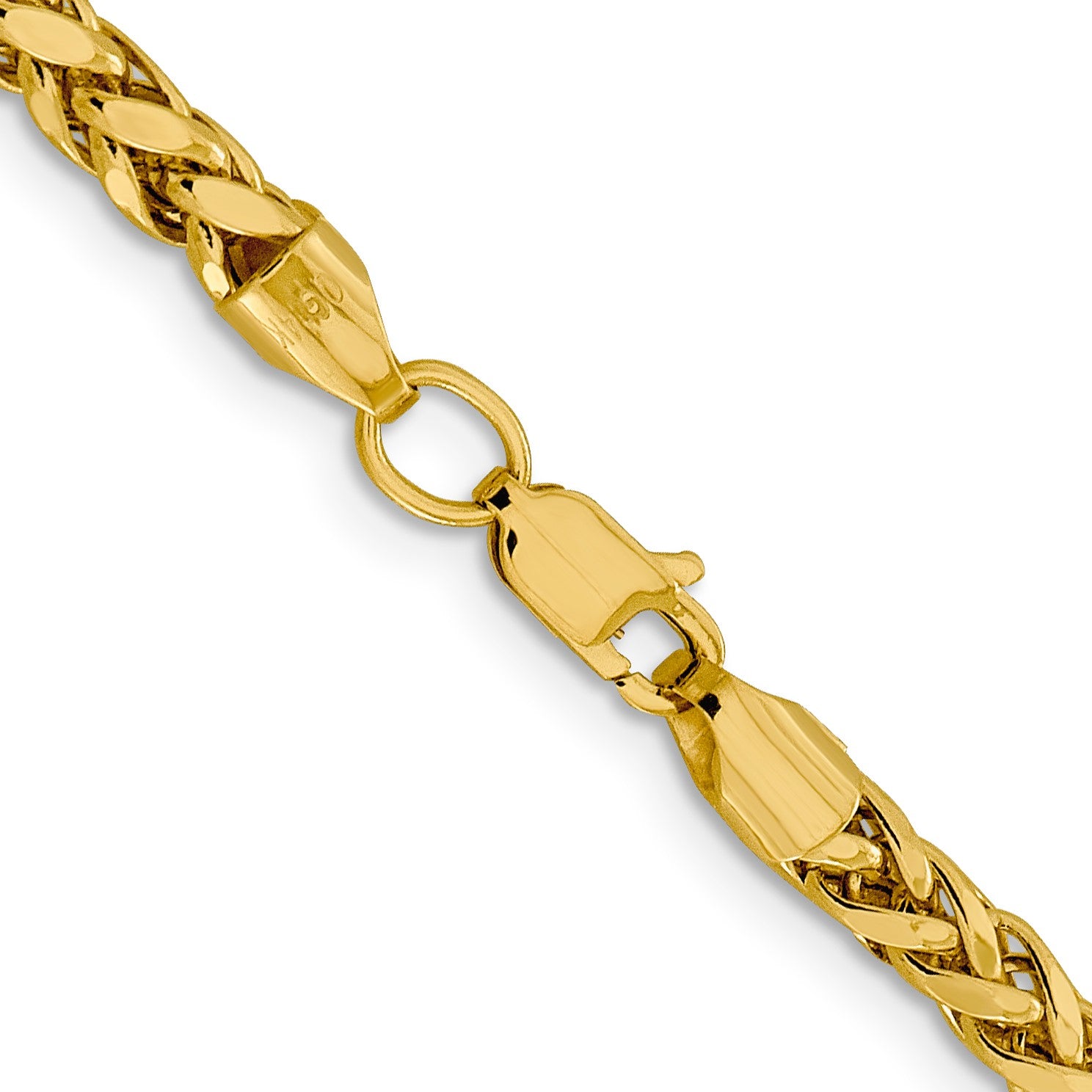 14K 18 inch 3.7mm Semi-Solid Diamond-cut Wheat with Lobster Clasp Chain