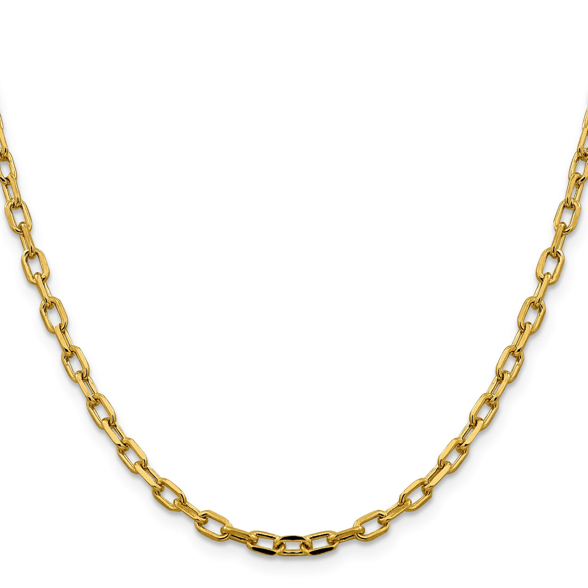 14K  20 inch 3.7mm Semi-Solid Diamond-cut Open Link Cable with Lobster Clasp Chain