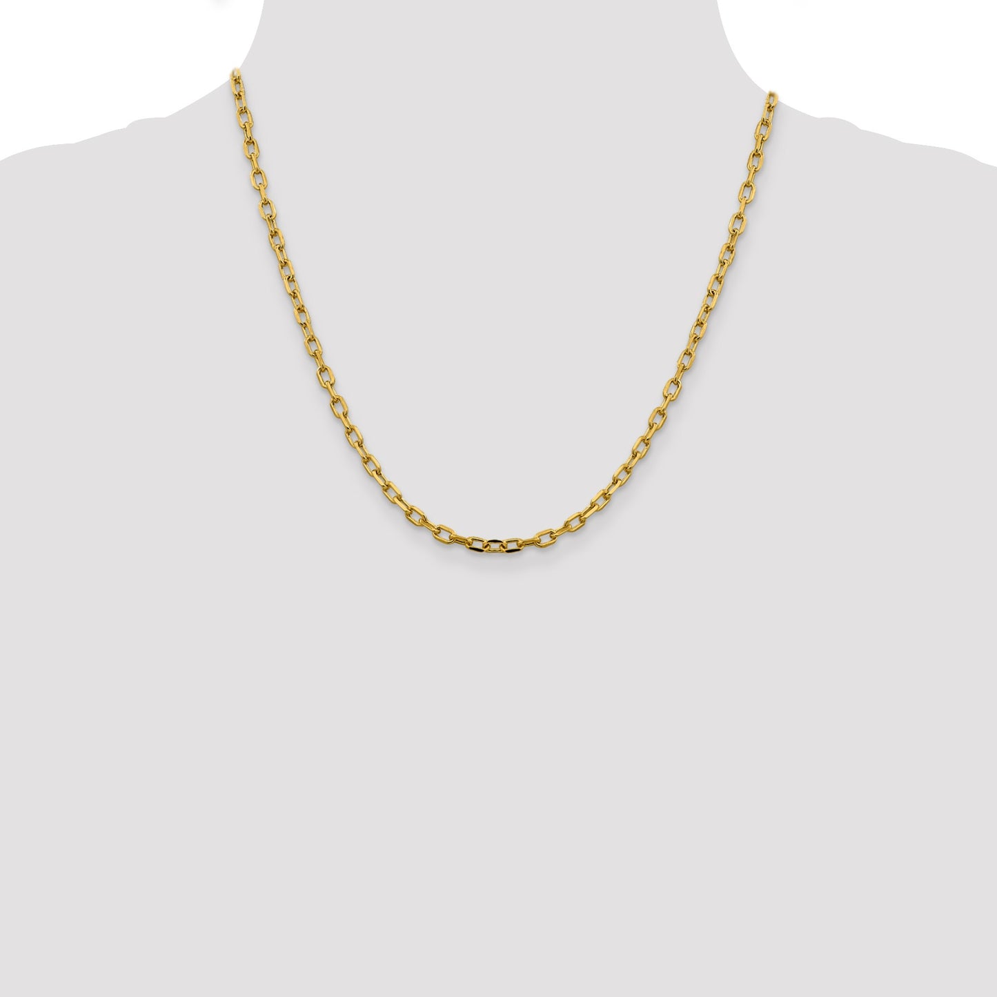 14K  20 inch 3.7mm Semi-Solid Diamond-cut Open Link Cable with Lobster Clasp Chain