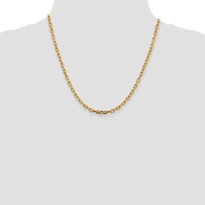 14K  20 inch 3.7mm Semi-Solid Diamond-cut Open Link Cable with Lobster Clasp Chain