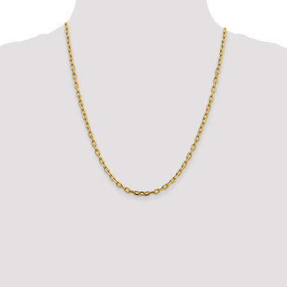 14K 22 inch 3.7mm Semi-Solid Diamond-cut Open Link Cable with Lobster Clasp Chain