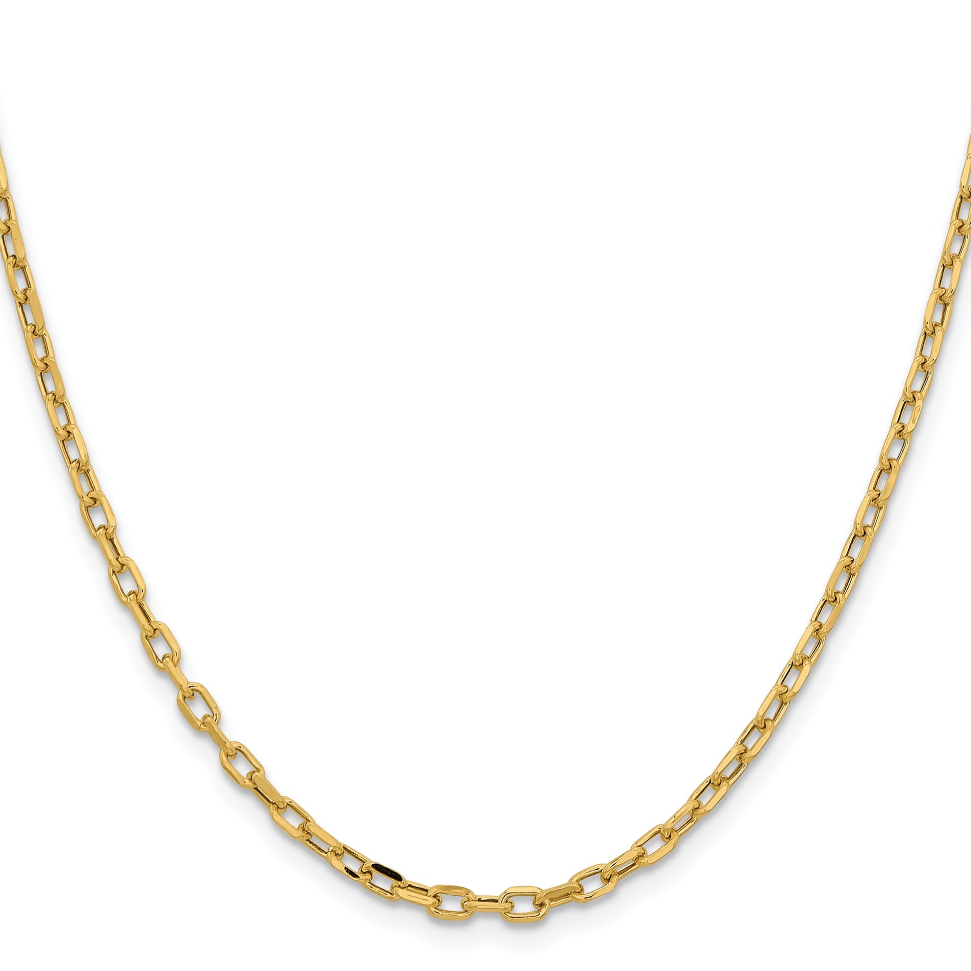 14K Yellow Gold 24 inch 3mm Semi-Solid Diamond-cut Open Link Cable with Lobster Clasp Chain