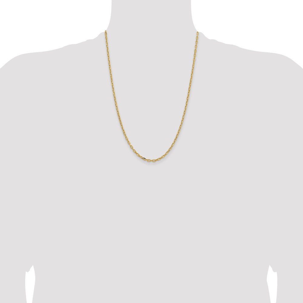 14K Yellow Gold 24 inch 3mm Semi-Solid Diamond-cut Open Link Cable with Lobster Clasp Chain