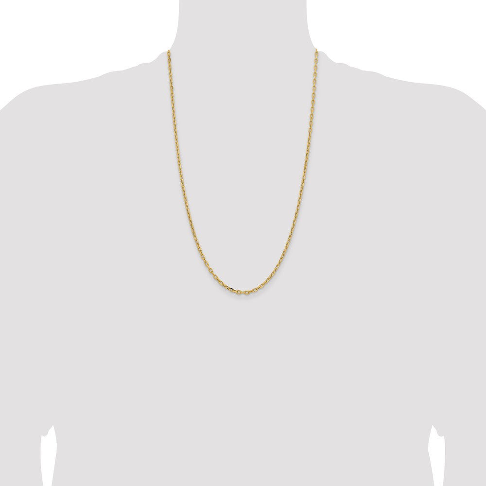 14K Yellow Gold 26 inch 3mm Semi-Solid Diamond-cut Open Link Cable with Lobster Clasp Chain