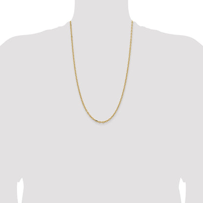 14K Yellow Gold 26 inch 3mm Semi-Solid Diamond-cut Open Link Cable with Lobster Clasp Chain