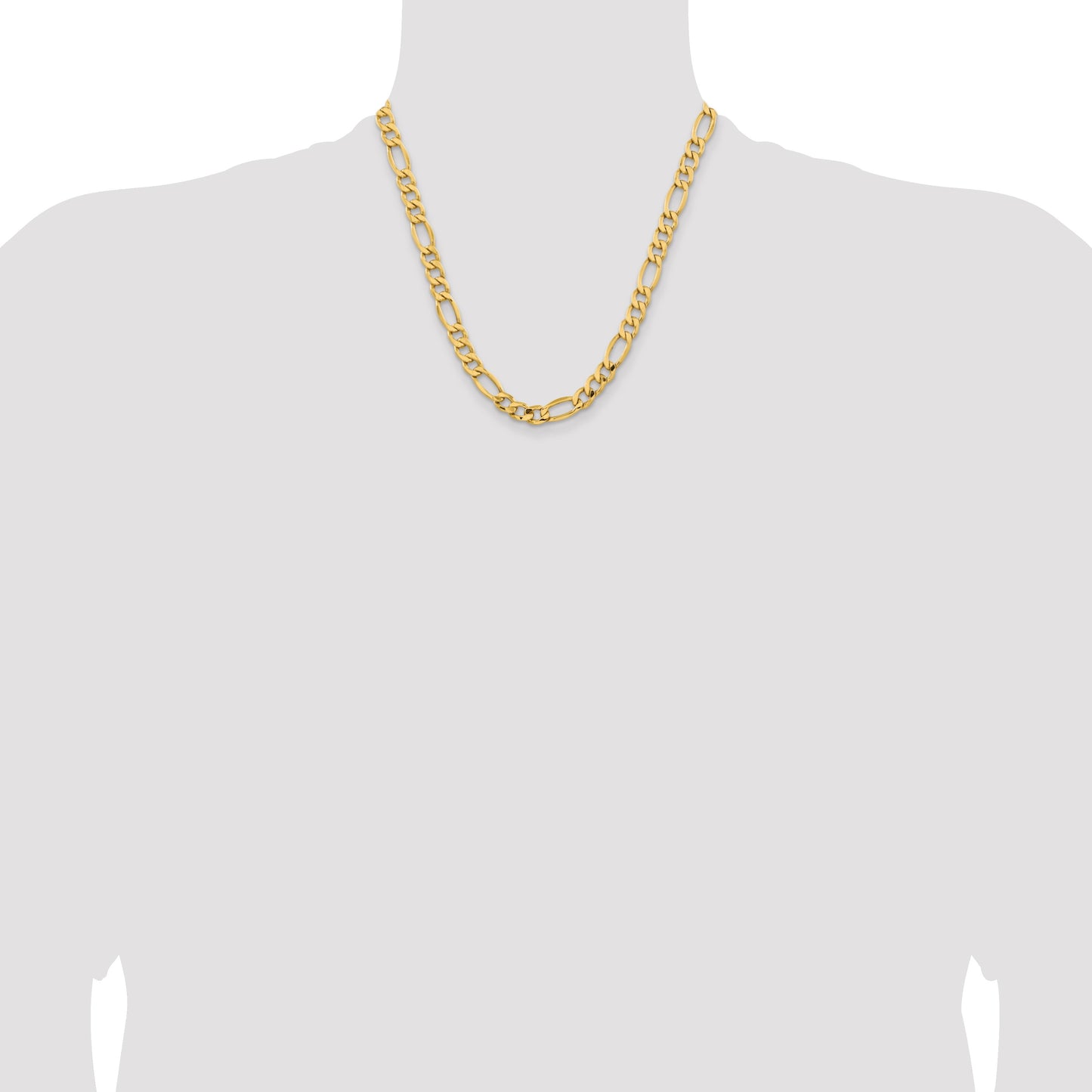 14K 20 inch 8.5mm Semi-Solid Figaro with Lobster Clasp Chain