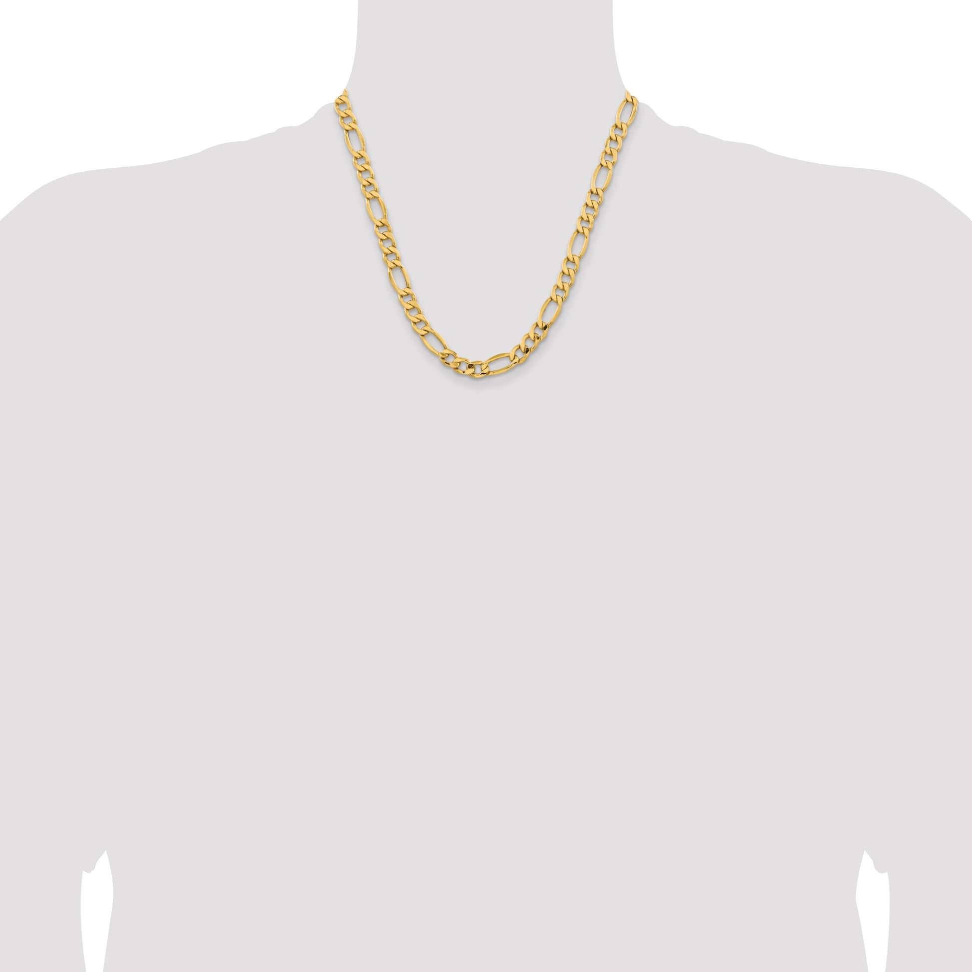 14K 20 inch 8.5mm Semi-Solid Figaro with Lobster Clasp Chain