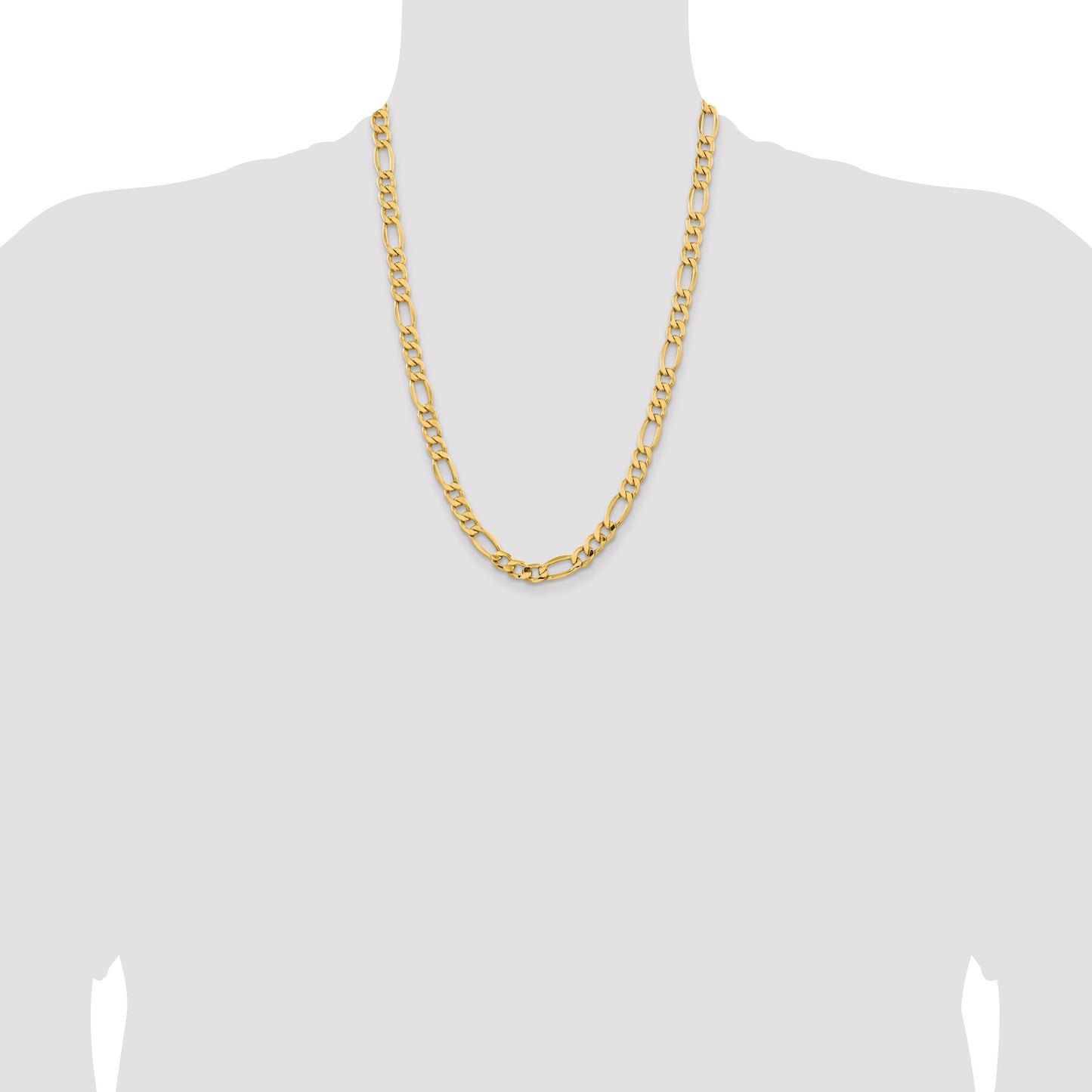 14K 24 inch 8.5mm Semi-Solid Figaro with Lobster Clasp Chain