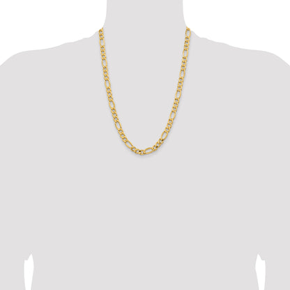 14K 24 inch 8.5mm Semi-Solid Figaro with Lobster Clasp Chain
