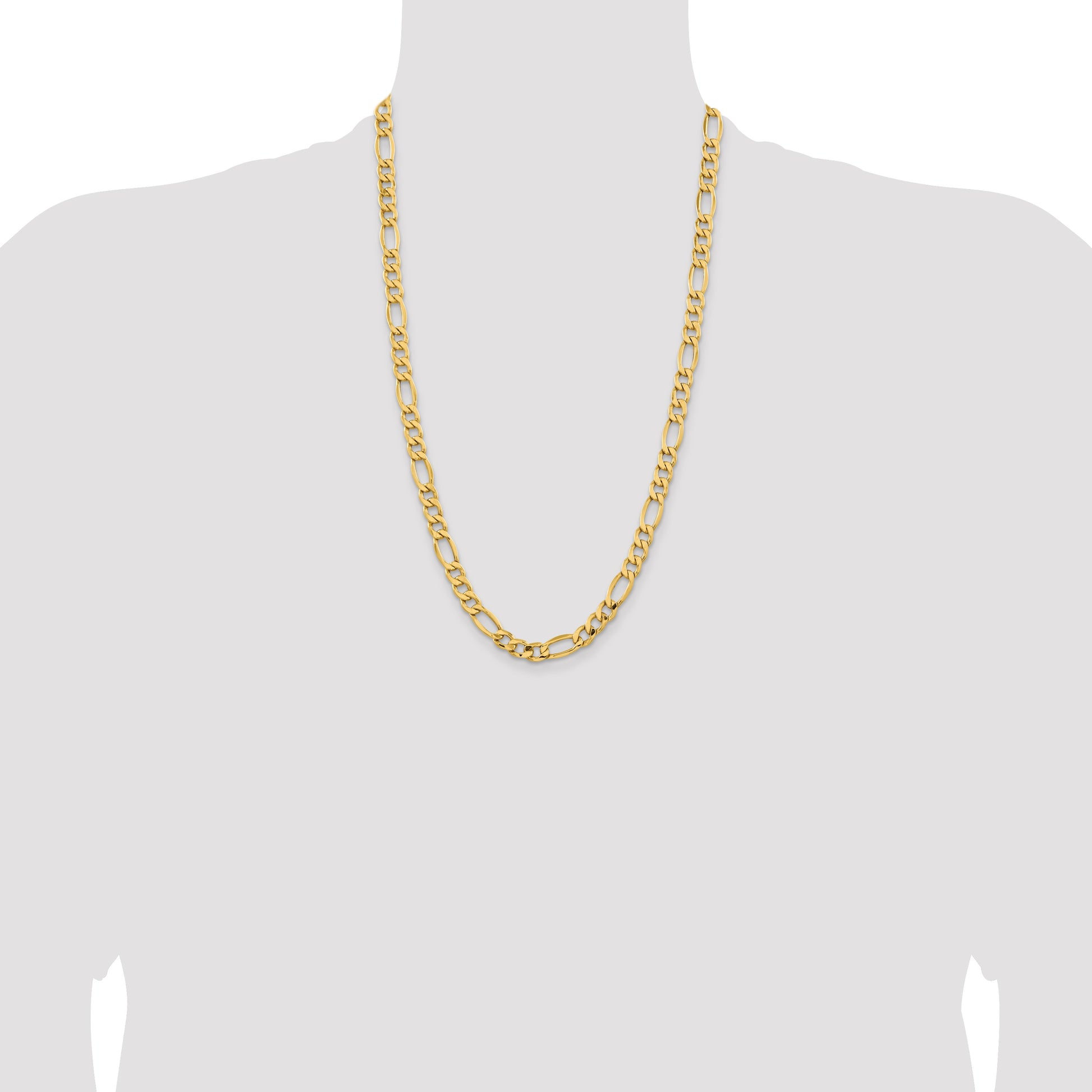 14K 26 inch 8.5mm Semi-Solid Figaro with Lobster Clasp Chain