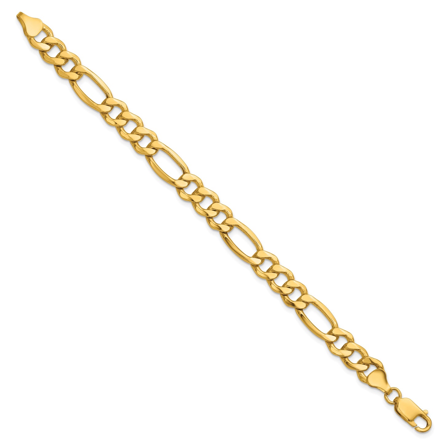 14K 7 inch 8.5mm Semi-Solid Figaro with Lobster Clasp Bracelet