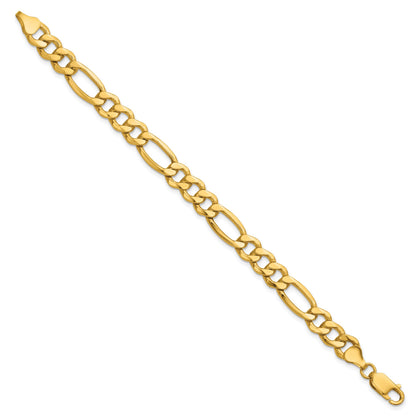 14K 7 inch 8.5mm Semi-Solid Figaro with Lobster Clasp Bracelet