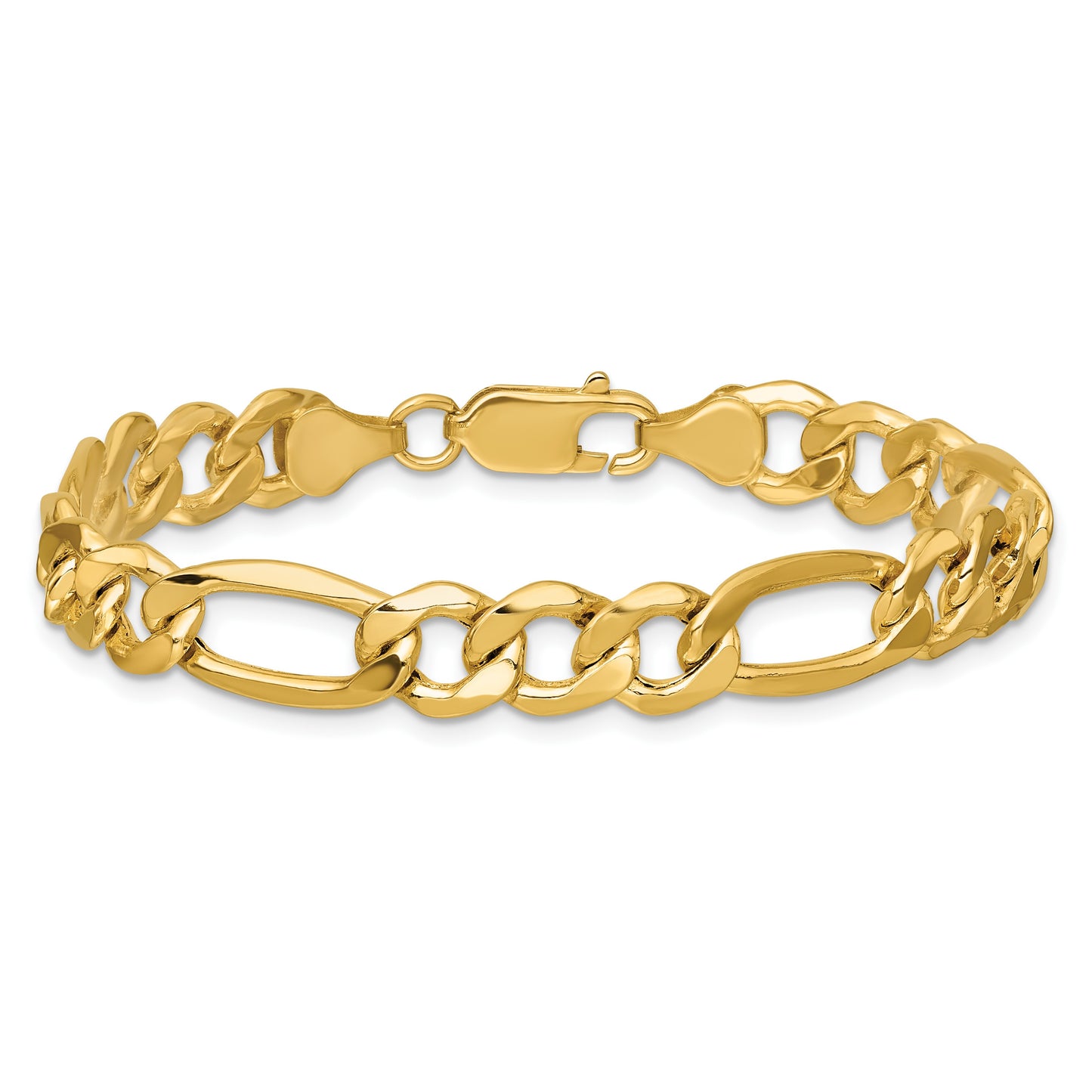 14K 7 inch 8.5mm Semi-Solid Figaro with Lobster Clasp Bracelet