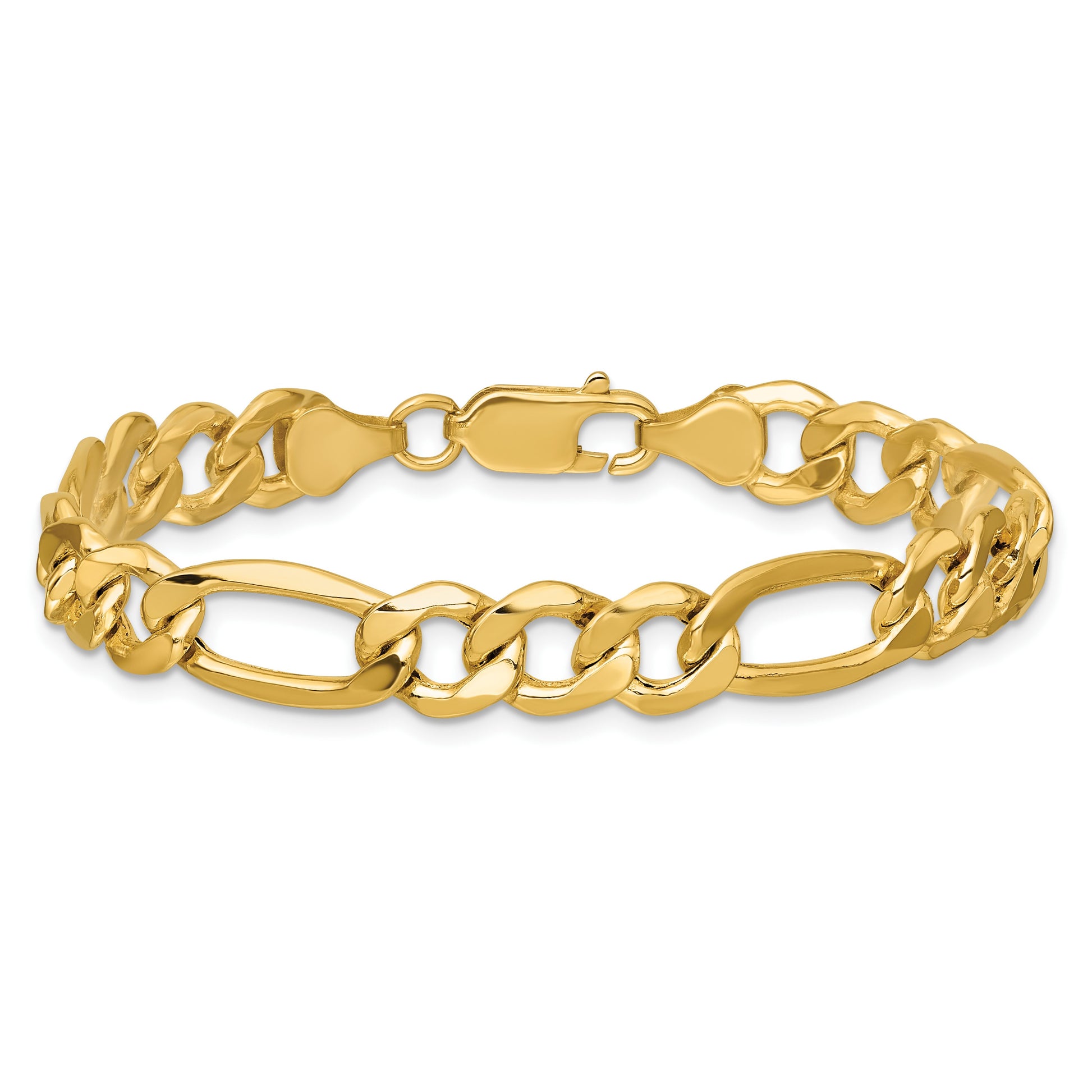 14K 7 inch 8.5mm Semi-Solid Figaro with Lobster Clasp Bracelet