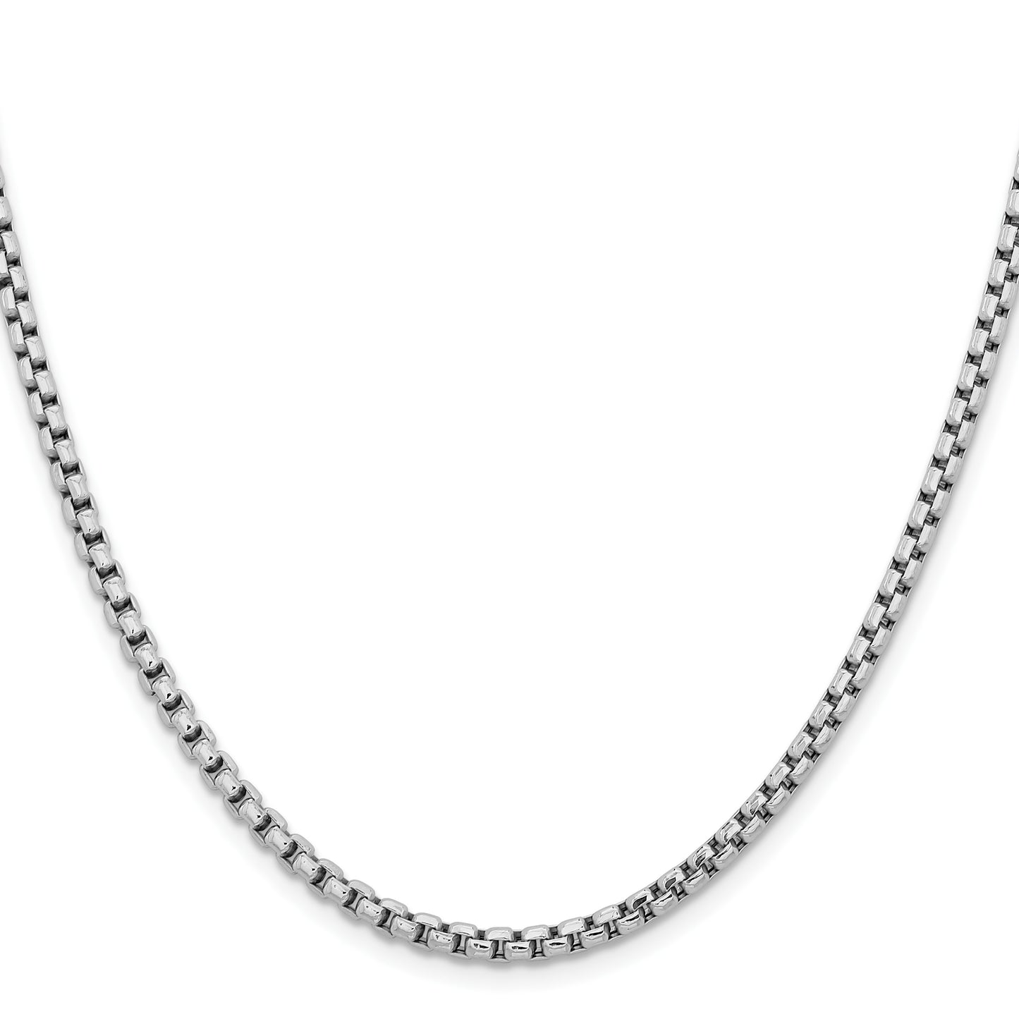 14K White Gold 22 inch 3.6mm Semi-Solid Round Box with Lobster Clasp Chain