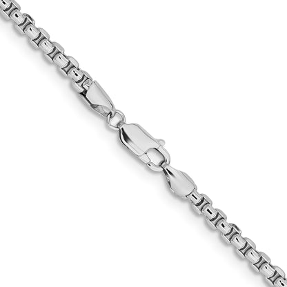 14K White Gold 22 inch 3.6mm Semi-Solid Round Box with Lobster Clasp Chain