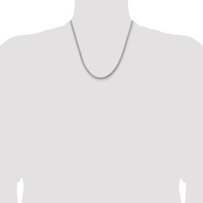 14K White Gold 20 inch 3.6mm Semi-Solid Round Box with Lobster Clasp Chain