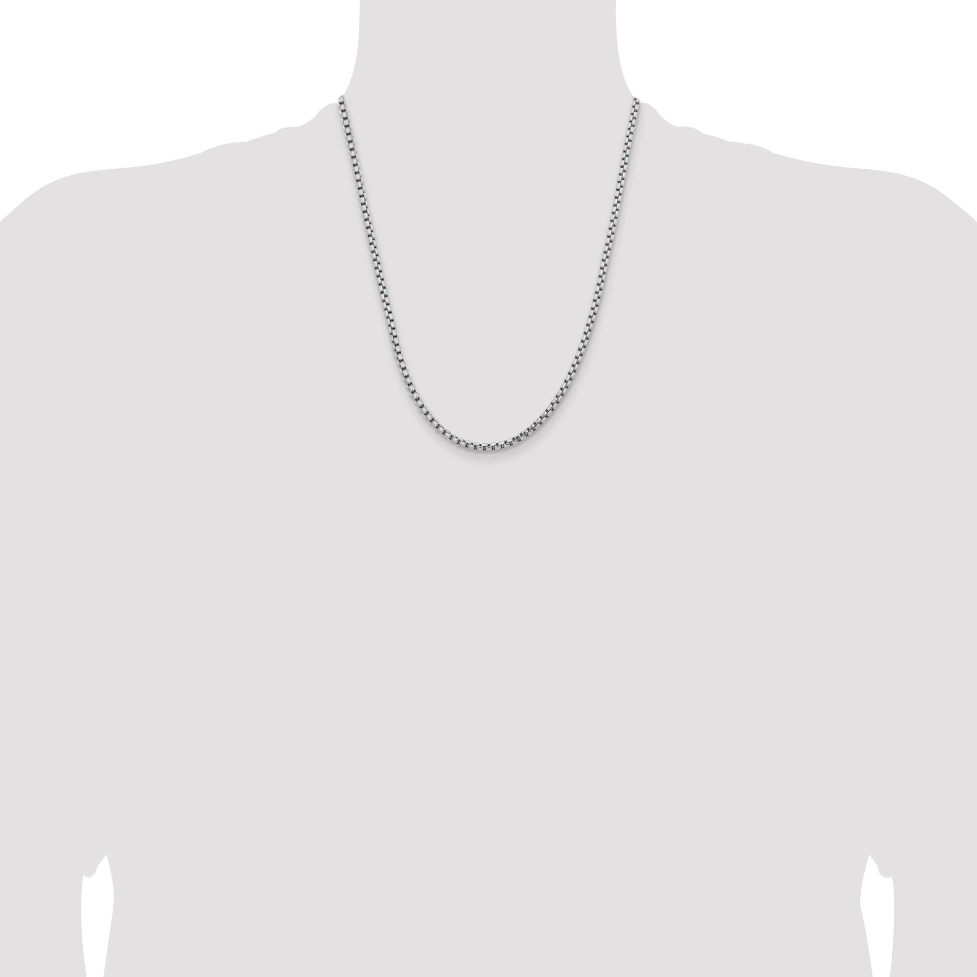 14K White Gold 22 inch 3.6mm Semi-Solid Round Box with Lobster Clasp Chain