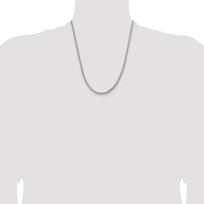 14K White Gold 22 inch 3.6mm Semi-Solid Round Box with Lobster Clasp Chain