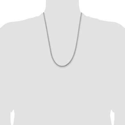 14K White Gold 24 inch 3.6mm Semi-Solid Round Box with Lobster Clasp Chain