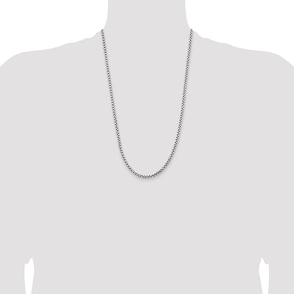 14K White Gold 26 inch 3.6mm Semi-Solid Round Box with Lobster Clasp Chain