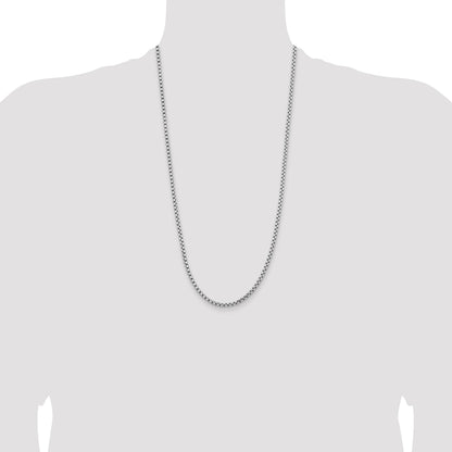 14K White Gold 28 inch 3.6mm Semi-Solid Round Box with Lobster Clasp Chain