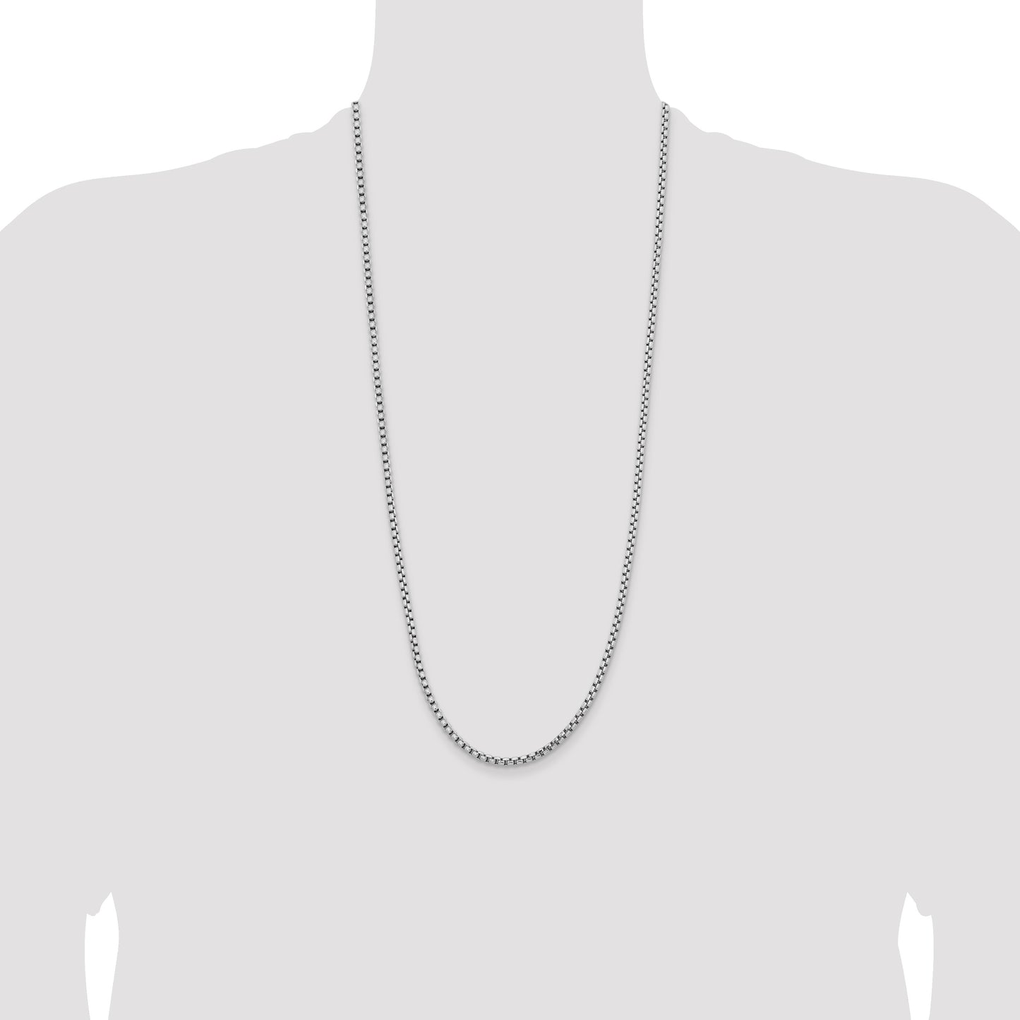 14K White Gold 30 inch 3.6mm Semi-Solid Round Box with Lobster Clasp Chain