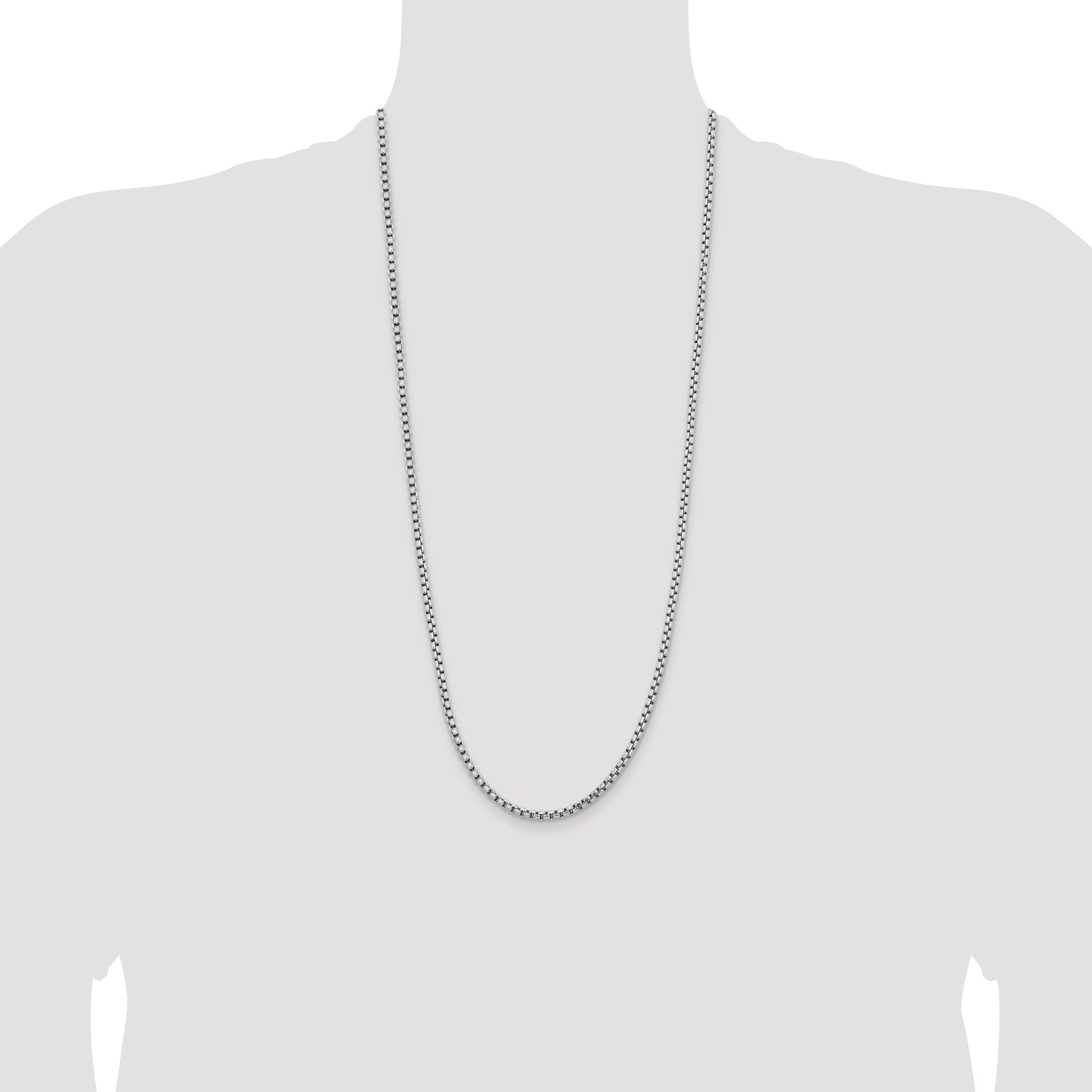 14K White Gold 30 inch 3.6mm Semi-Solid Round Box with Lobster Clasp Chain