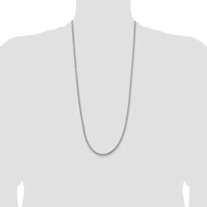 14K White Gold 30 inch 3.6mm Semi-Solid Round Box with Lobster Clasp Chain