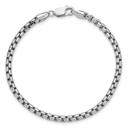 14K White Gold 7 inch 3.6mm Semi-Solid Round Box with Lobster Clasp Bracelet
