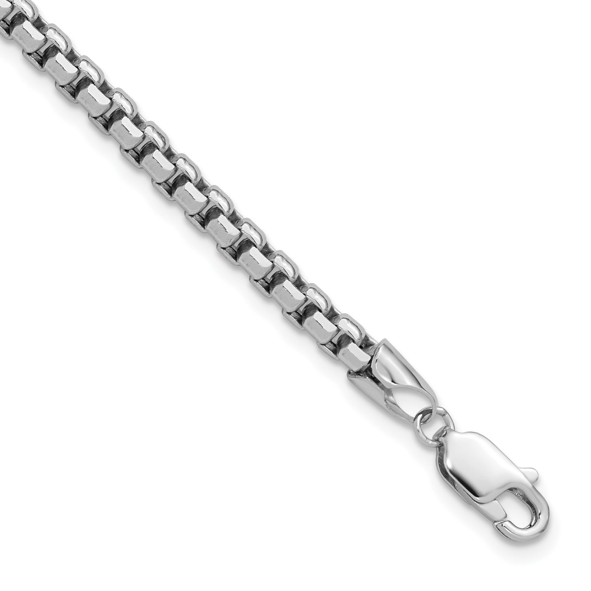14K White Gold 8 inch 3.6mm Semi-Solid Round Box with Lobster Clasp Bracelet
