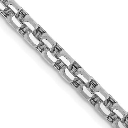 14K White Gold 24 inch 3.6mm Semi-Solid Round Box with Lobster Clasp Chain