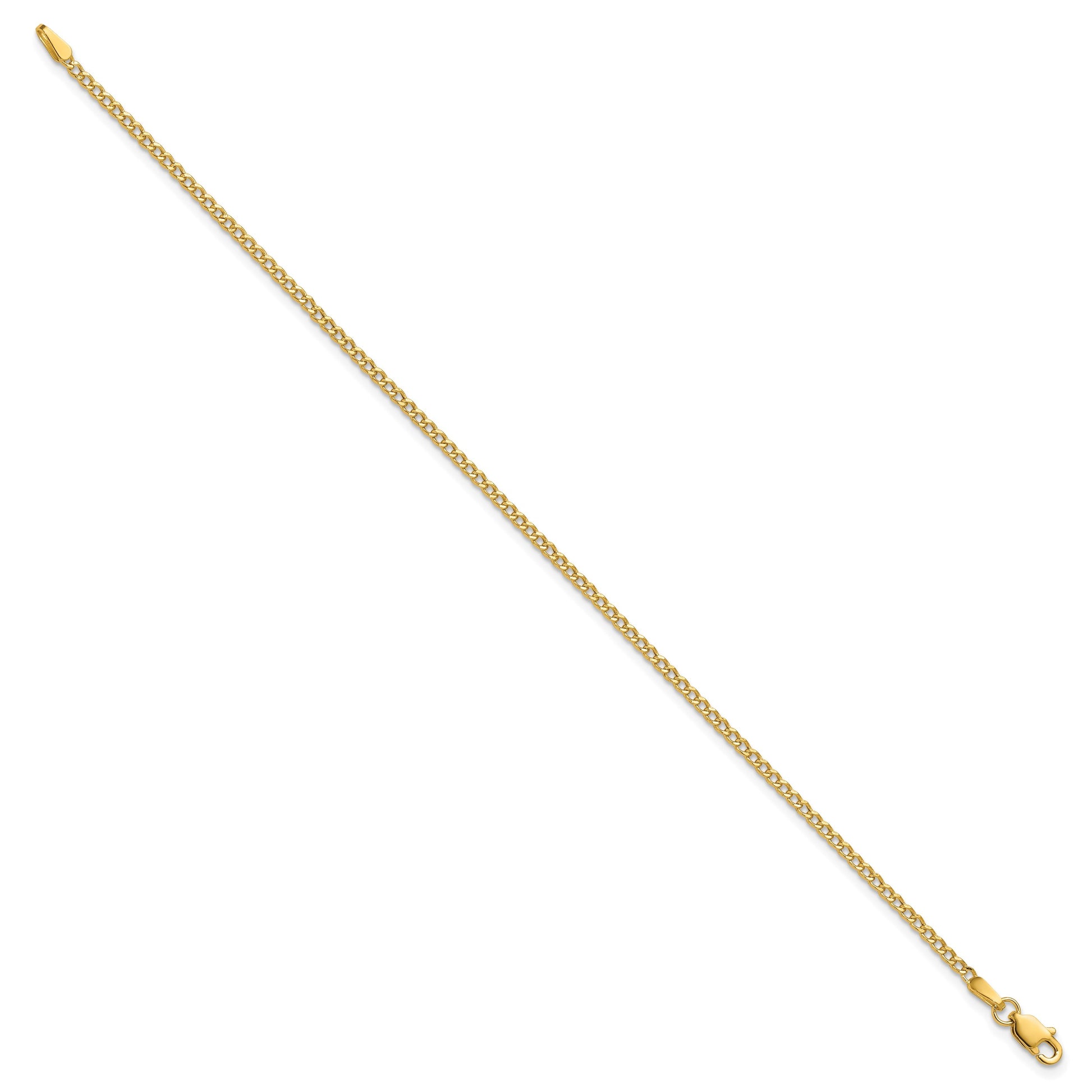 14K 9 inch 1.85mm Semi-Solid Curb with Lobster Clasp Anklet
