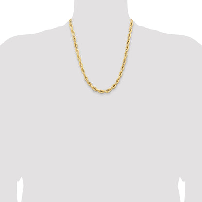 14K 22 inch 7mm Semi Solid Rope with Lobster Clasp Chain