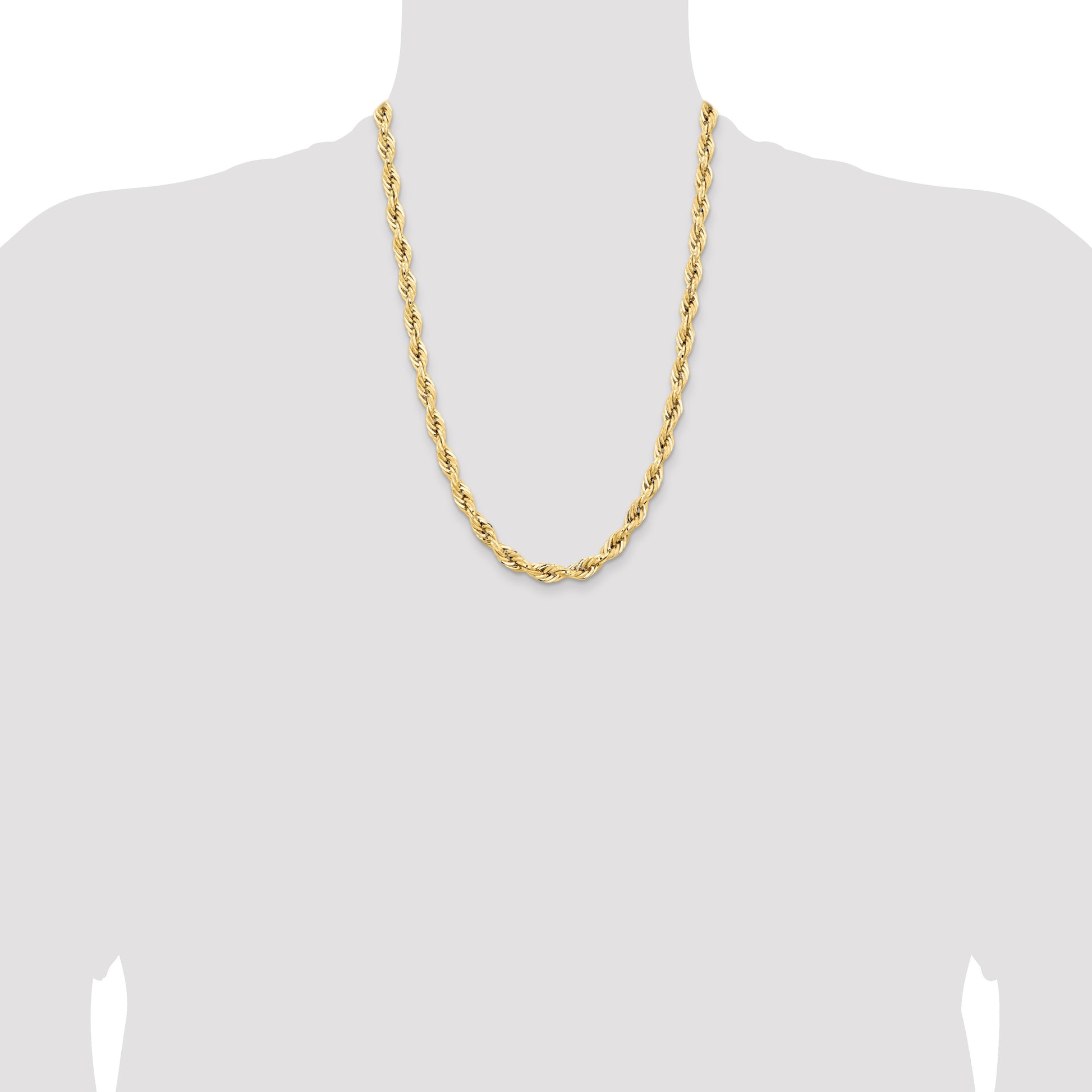 14K 24 inch 7mm Semi Solid Rope with Lobster Clasp Chain