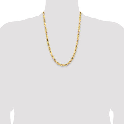 14K 24 inch 7mm Semi Solid Rope with Lobster Clasp Chain