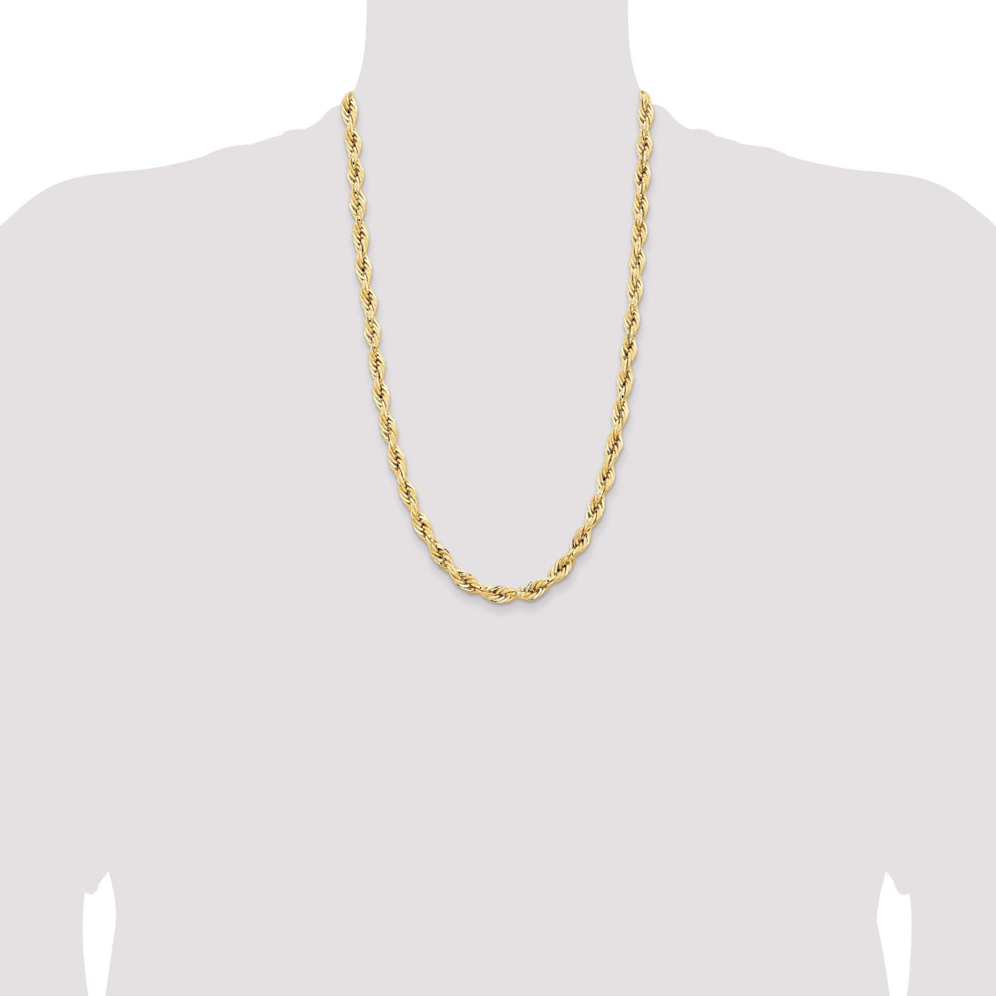 14K 26 inch 7mm Semi Solid Rope with Lobster Clasp Chain