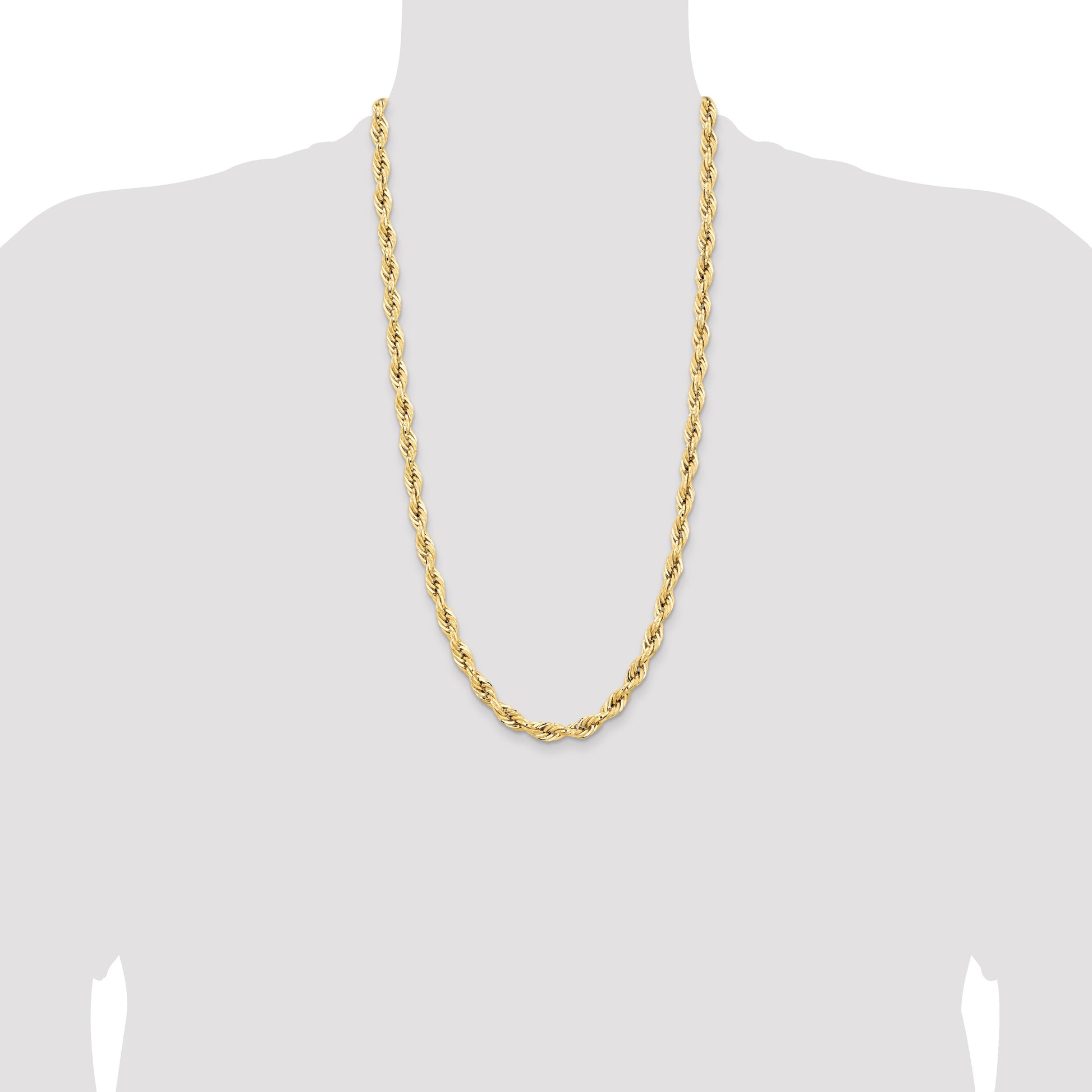 14K 28 inch 7mm Semi Solid Rope with Lobster Clasp Chain