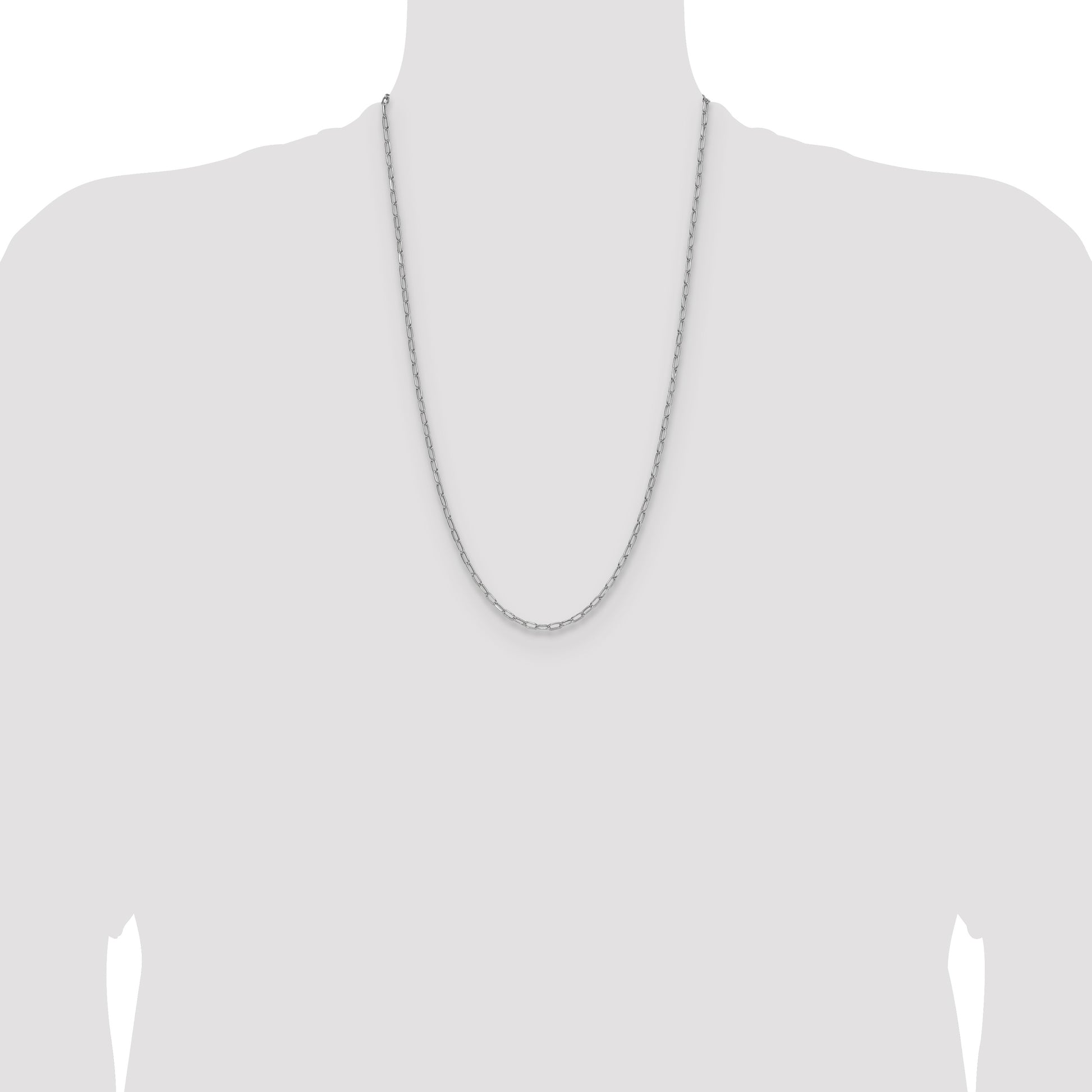 14k White Gold 3.0mm Semi-Solid Beveled Paperclip Chain